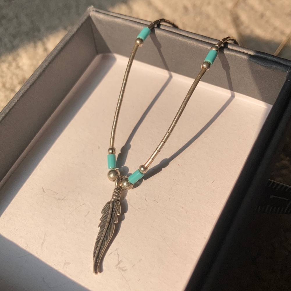 Turquoise and sterling silver feather necklace